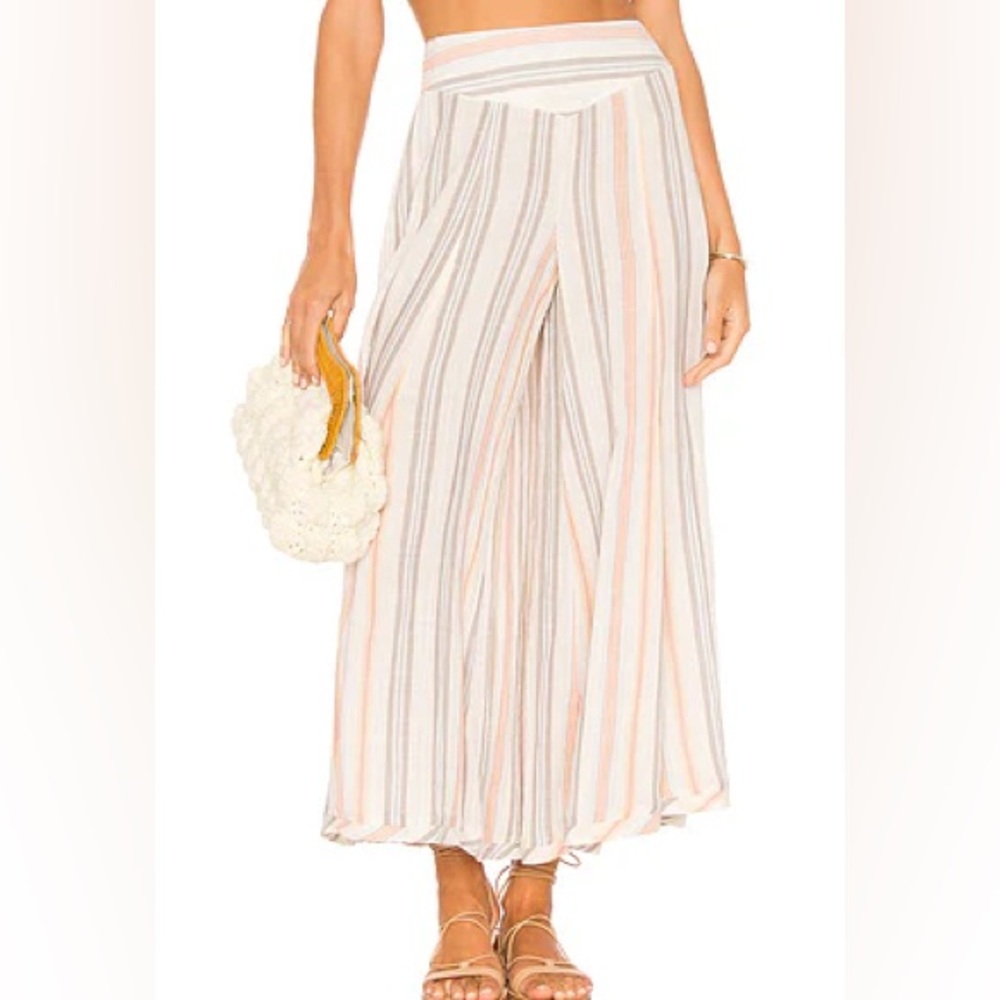 Free People Stripe Wide Leg Pants in Cream, Pink & Tan